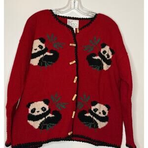 Vintage Miso Women's M/L Panda Bamboo Red Cardigan
